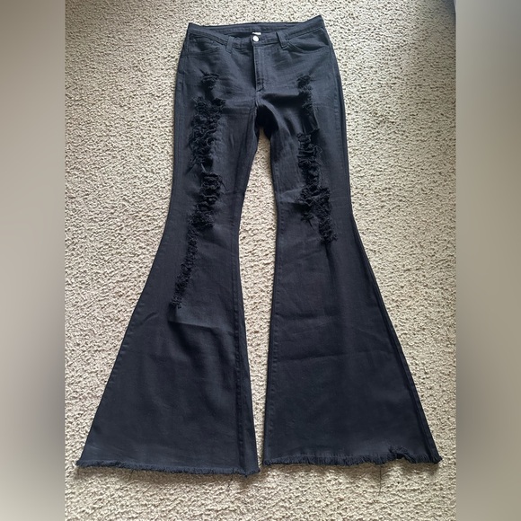 Fashion Nova Mind Of Her Own Flare Jeans - Black Size 13 - Picture 4 of 6